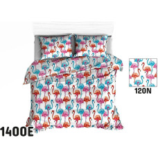 Kokvilnas gultasveļa 140x200 1400E balti flamingo krāsains svētku raksts 120N