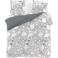 Decoking Satīna gultasveļa 160x200 Krāsojums Ducato balti pelēki ziedi zigzaga abpusēji