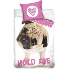 Kokvilnas pakaiši 160x200 suns franču buldogs Hold Me balti rozā sirds ķepas 0772 DOG173004