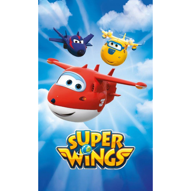 Bērnudārza dvielis 30x50 Super Wings 0610 lidmašīnas, krāsaini roboti