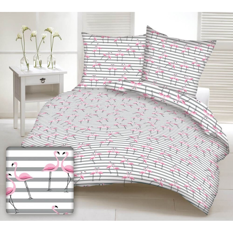 Kokvilnas spilvendrāna 40x40 1664E balti flamingo rozā svītras pelēkas