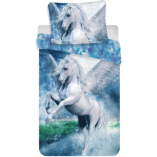 Kokvilnas gultas veļa 140x200 Unicorn vienradzis zirga zila 6589 spilvendrāna 70x90