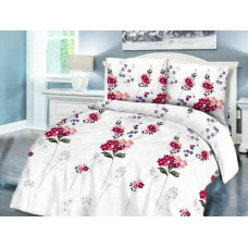 Satīna gultasveļa 160x200 ziedi balti rozā violeta 1457/1 Satynlove