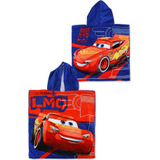 Pončo bērniem 55x110 Cars Cars 8893 Lightning McQueen dvielis ar kapuci