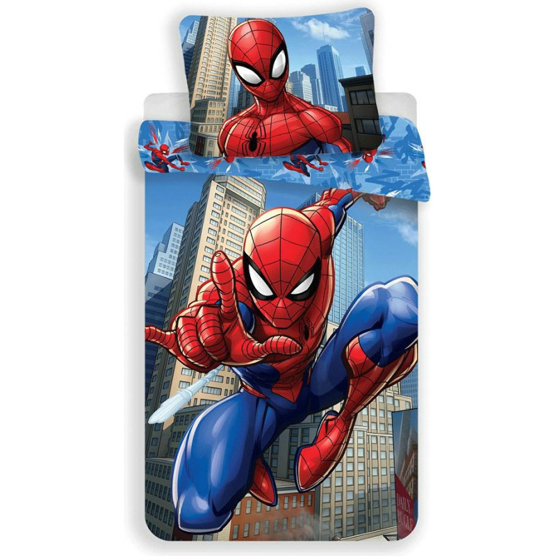 Kokvilnas gultas veļa 140x200 Spiderman 9498 Spider Man debesskrāpju spilvendrāna 70x90