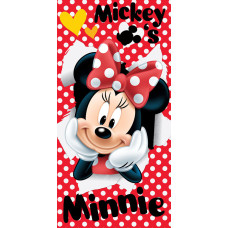 Pludmales dvielis 70x140 Mini Mouse 6213 Minnie Mouse sarkani kokvilnas polka punktiņi