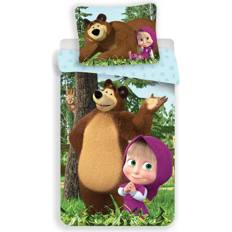 Kokvilnas gultas veļa 140x200 Maša un lācis 7180 Maša meža spilvendrānā 70x90