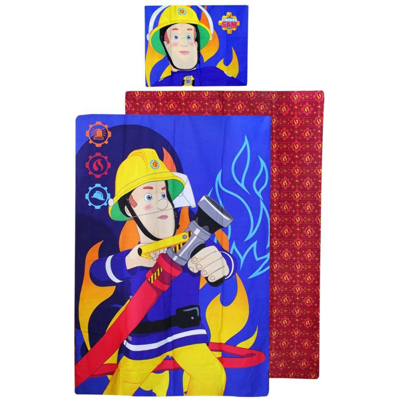Kokvilnas gultas veļa 140x200 Fireman Sam 1646 Fire Department safīra sarkana spilvendrāna 70x90