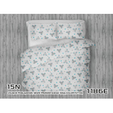 Kokvilnas gultas veļa 90x120 1186E Miszki, pelēki punktiņi, zils, balts