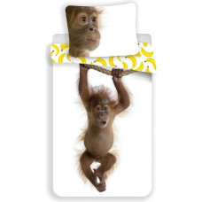 Kokvilnas gultas veļa 140x200 Orangutāns 8149 laimīgs mērkaķis pērtiķis banāni spilvendrāna 70x90