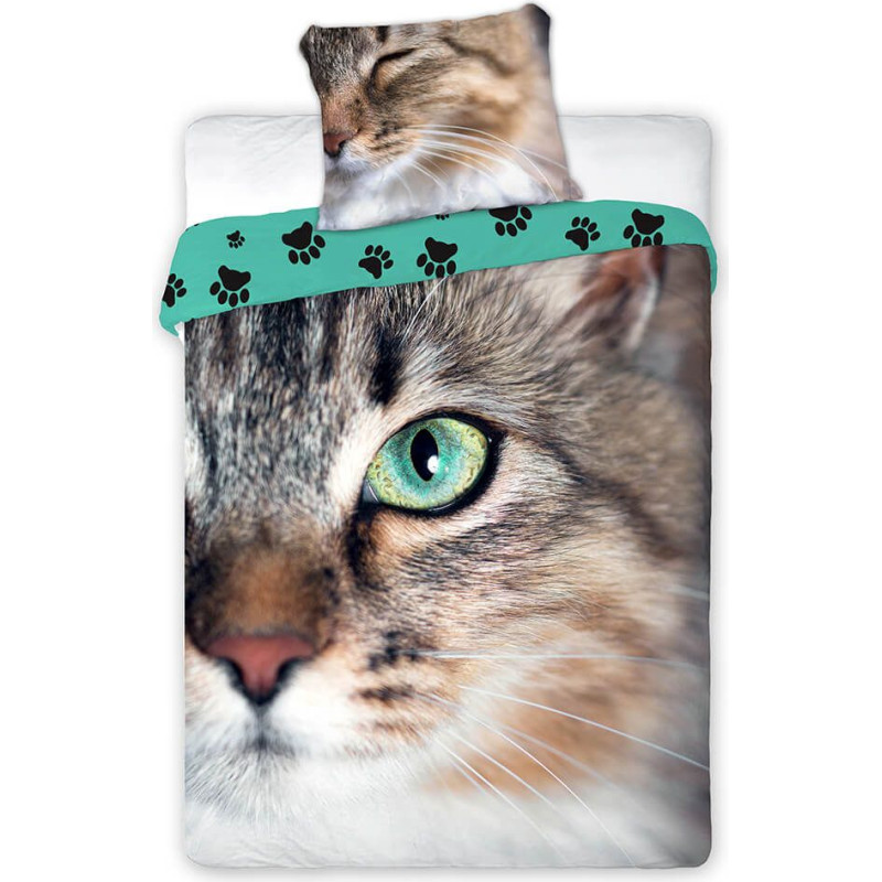Kokvilnas gultasveļa 160x200 Kitten cat eye 3266 cute kaķēna spilvendrāna 70x80