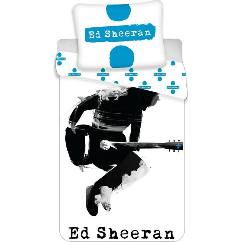Kokvilnas gultas veļa 140x200 Ed Sheeran 4574 balta ģitāra melna spilvendrāna 70x90
