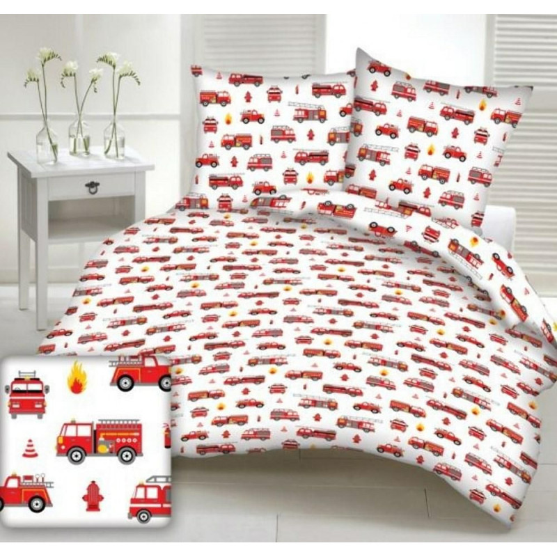 Kokvilnas segas pārvalks 110x140 146A baltas ugunsdzēsēju brigādes ugunsdzēsēju mašīnas