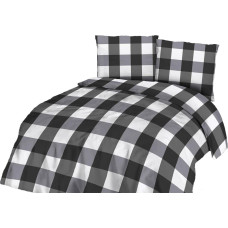 Kokvilnas gultasveļa 180x200 rūtaini balti grafīta melni 71414/1 Cottonlove