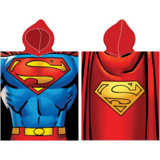 Pončo bērniem 55x115 Supermens 1763 Logo sarkans dvielis ar kapuci