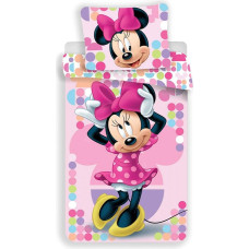 Kokvilnas gultas veļa 140x200 Mini Mouse 8941 Minnie Mouse rozā krāsaina polka punktiņu spilvendrāna 70x90