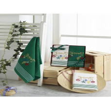 Virtuves lupatu komplekts 2x40x60 Happy Christmas zaļi, balti izšūti nieciņi