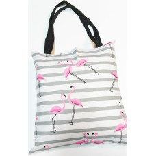 Kokvilnas iepirkumu maisiņš 37x38 1664E balts flamingo rozā svītras pelēks
