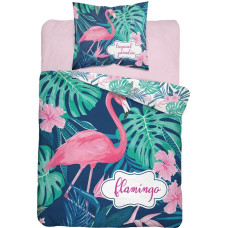 Jauniešu gultasveļa 160x200 Flamingos 4426 Monstera palmu lapas 3020 A