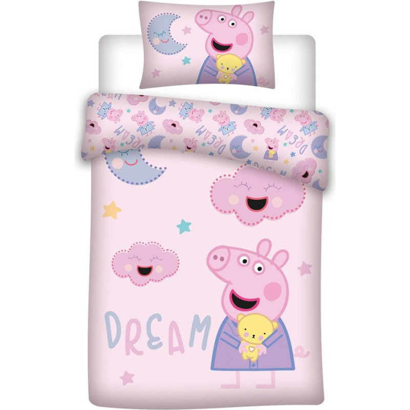 Kokvilnas gultasveļa 160x200 Peppa Pig 6369 sapņu mākoņi zvaigznes virši
