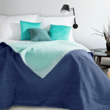 Dekoratīvais gultas pārklājs 200x220 Adri, tumši zils, piparmētras, abpusējs
