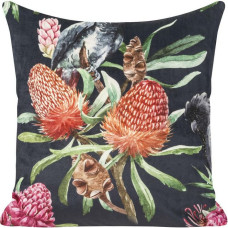 Dekoratīvā spilvendrāna 45x45 Tropical 3 eksotiski ziedi lapas melns oranžs samts