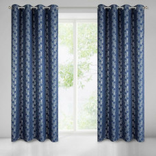 Gatavs aizkars ar cilpām 140x250 Noelia, tumši zils, sudraba ģeometrija