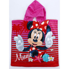 Pončo bērniem 55x110 Mini Mouse 3996 Minnie Mouse palmu ziedi rozā dvielis ar kapuci