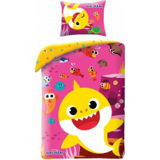 Kokvilnas gultas veļa 140x200 Baby Shark 7173 Happy Sharks Fish rozā abpusēja spilvendrāna 70x90