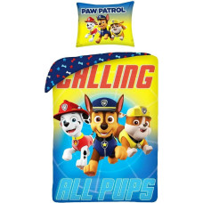Kokvilnas pakaiši 140x200 Paw Patrol Paw Chase Marshall Rubble suņu kucēni Visi Pups dzelteni zila 7371 spilvendrāna 70x90