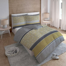 Satīna gultas veļa 220x200 Glamour ornamenti austrumu svītras sinepju pelēks 3241 A
