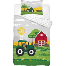 Kokvilnas gultas veļa 90x120 Traktor green Farma 3310 B bērnu gultai 6184 spilvendrāna 40x60