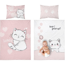 Kokvilnas gultasveļa 90x120 Kaķēni kaķēni kaķu sirdis sirsniņas ķepas rozā 3158 B bērnu gultai 6108 spilvendrāna 40x60