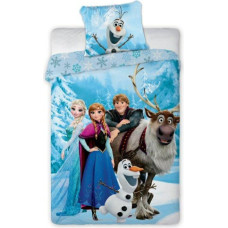 Kokvilnas gultasveļa 140x200 Frozen Frozen Anna Elsa Olaf sniegavīrs Sven Kristoff1 sniega pika meža zila 1733
