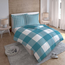 Satīna gultas veļa 160x200 Tirkīza rūtaini balta 2185 G