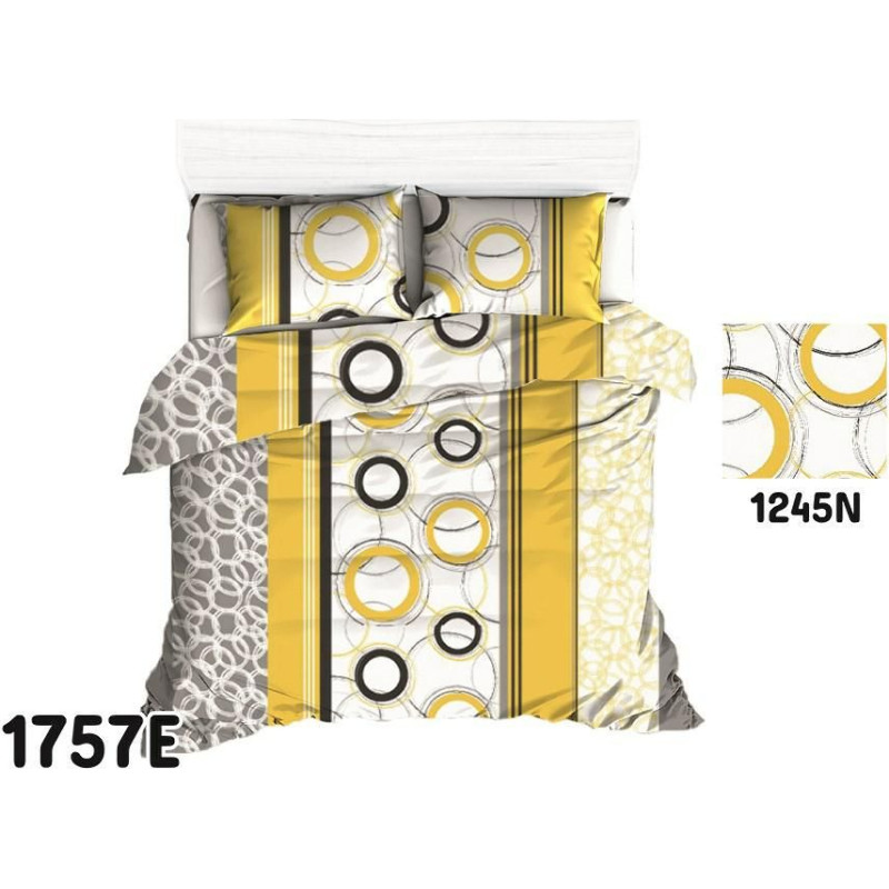 Kokvilnas gultas veļa 160x200 1757E dzeltenas ģeometrijas apļi svītras 1245N