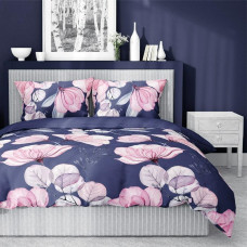 Satīna gultasveļa 160x200 3498 A ziedi tumši zili rozā Home Satin
