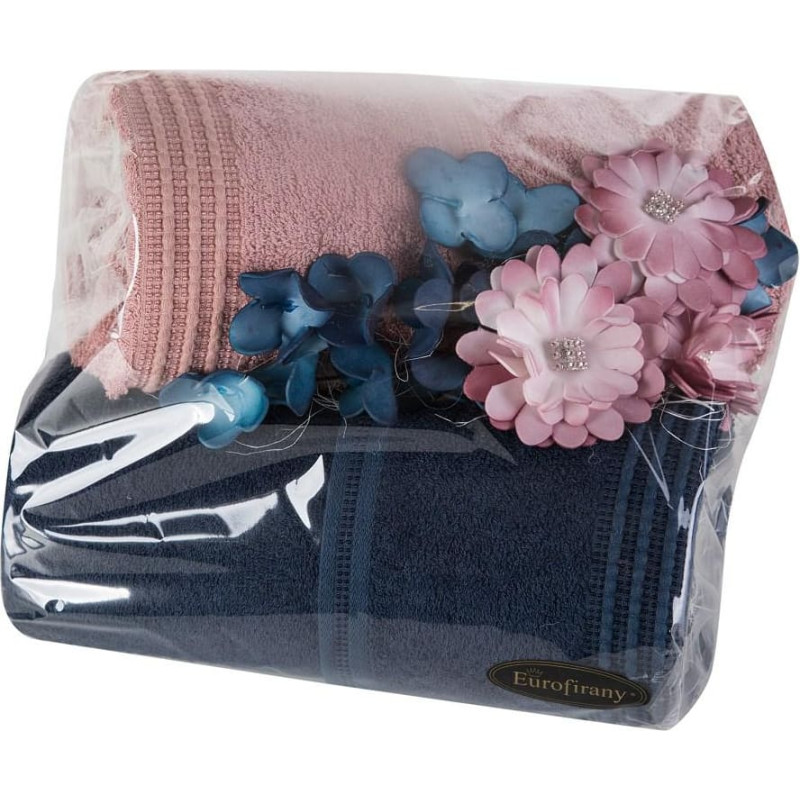 Dvieļu komplekts 2 gab T/0322 gaiši rozā tumši zils Mela dāvanu komplekts dāvanai