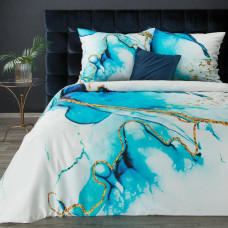 Satīna gultasveļa 160x200 Premium 8 balts tirkīza zelts