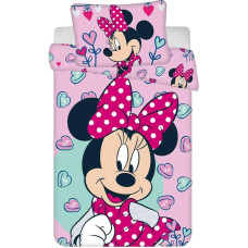 Kokvilnas gultas veļa 100x135 Mini Mouse 7950 Minnie Mouse rozā sirsniņas bērnu gultas spilvendrānai 40x60