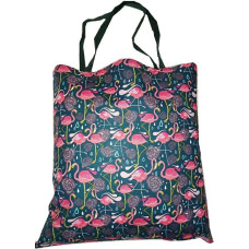 Kokvilnas iepirkumu maisiņš 37x38 rozā Flamingos tumši zaļš 3476