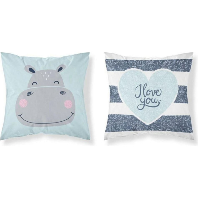 Kokvilnas spilvendrāna 40x40 3441 A Hipcio Hippopotamus zilas sirds svītras 1102 bērniem