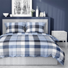 Satīna gultas veļa 160x200 3666 B režģis pelēks zils Home Satin 3