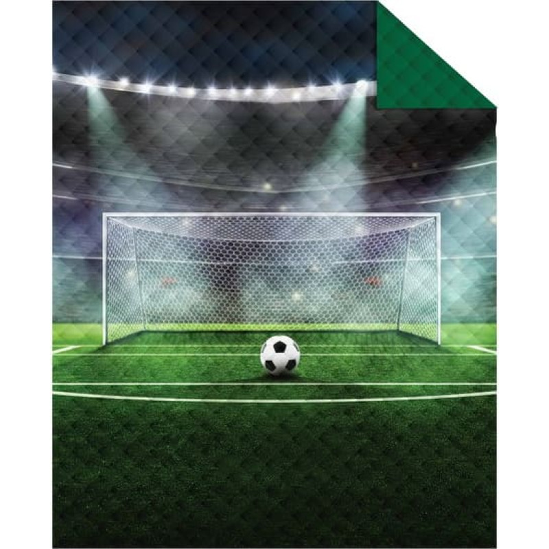 Holandes jauniešu gultas pārklājs 170x210 K 45 Ball Pitch stadiona zaļš futbolistam abpusējs futbola dekors gultai stepēts 3327