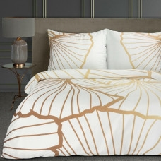 Satīna gultasveļa 220x200 Luna 3 baltā zelta ginkgo lapas Limited Collection