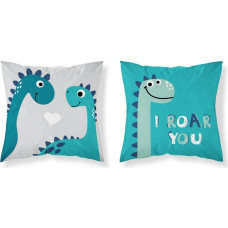 Kokvilnas spilvendrāna 40x40 Dinosaurs 3618 Tirkīza pelēka bērnu dinūzija Kids 1