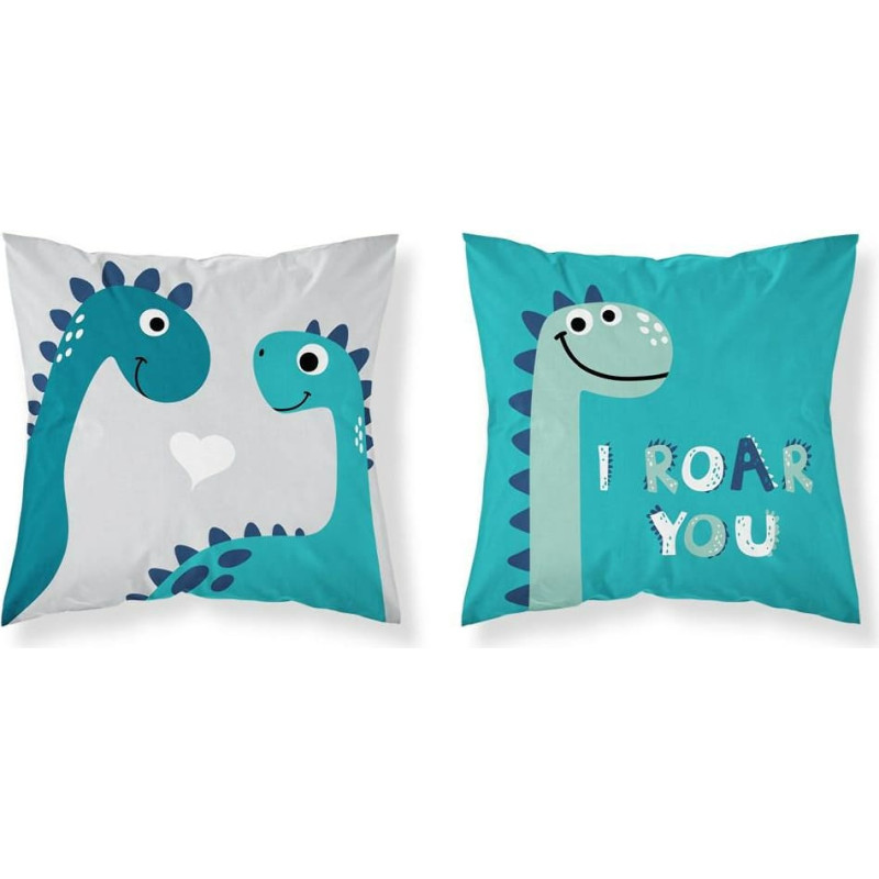 Kokvilnas spilvendrāna 40x40 Dinosaurs 3618 Tirkīza pelēka bērnu dinūzija Kids 1