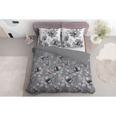 Satīna gultasveļa 160x200 pelēki lieli pavasara ziedi 3832 B Home Satin 77