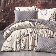 Kokvilnas gultas veļa 160x200 Otis Beige krēmīgi smilškrāsas ziedu ģeometrija Cottonlove Exclusive 5