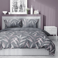 Satīna gultasveļa 160x200 pelēkas lapas 4239 B Home Satin 11